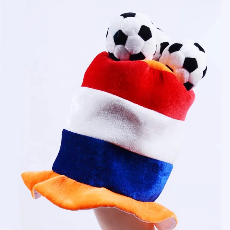 Wholesale Argentina Plush Fabric Football Hats with 3 min plush ball  Fans Carnival Hat
