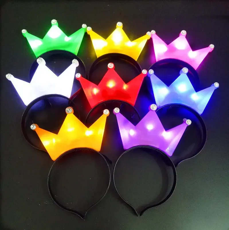 Girls Princess LED Crown Tiara Flashing Mardi Gras Headband for Party Christmas Wedding Birthday Cosplay Plastic Hairhoop