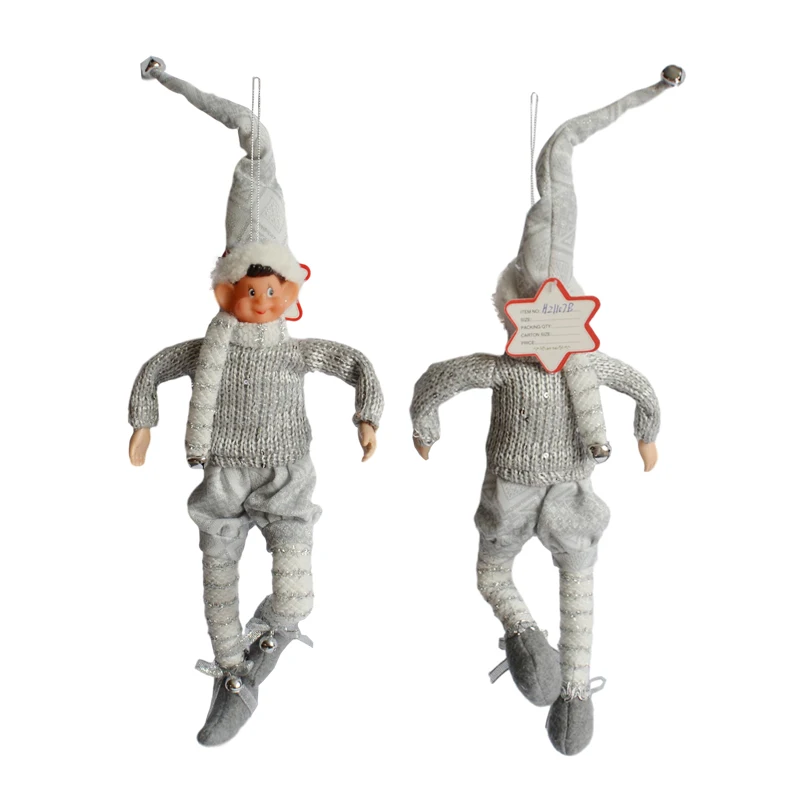 wholesale handmade white silver knit posable Elf Christmas figure hanging decoration doll