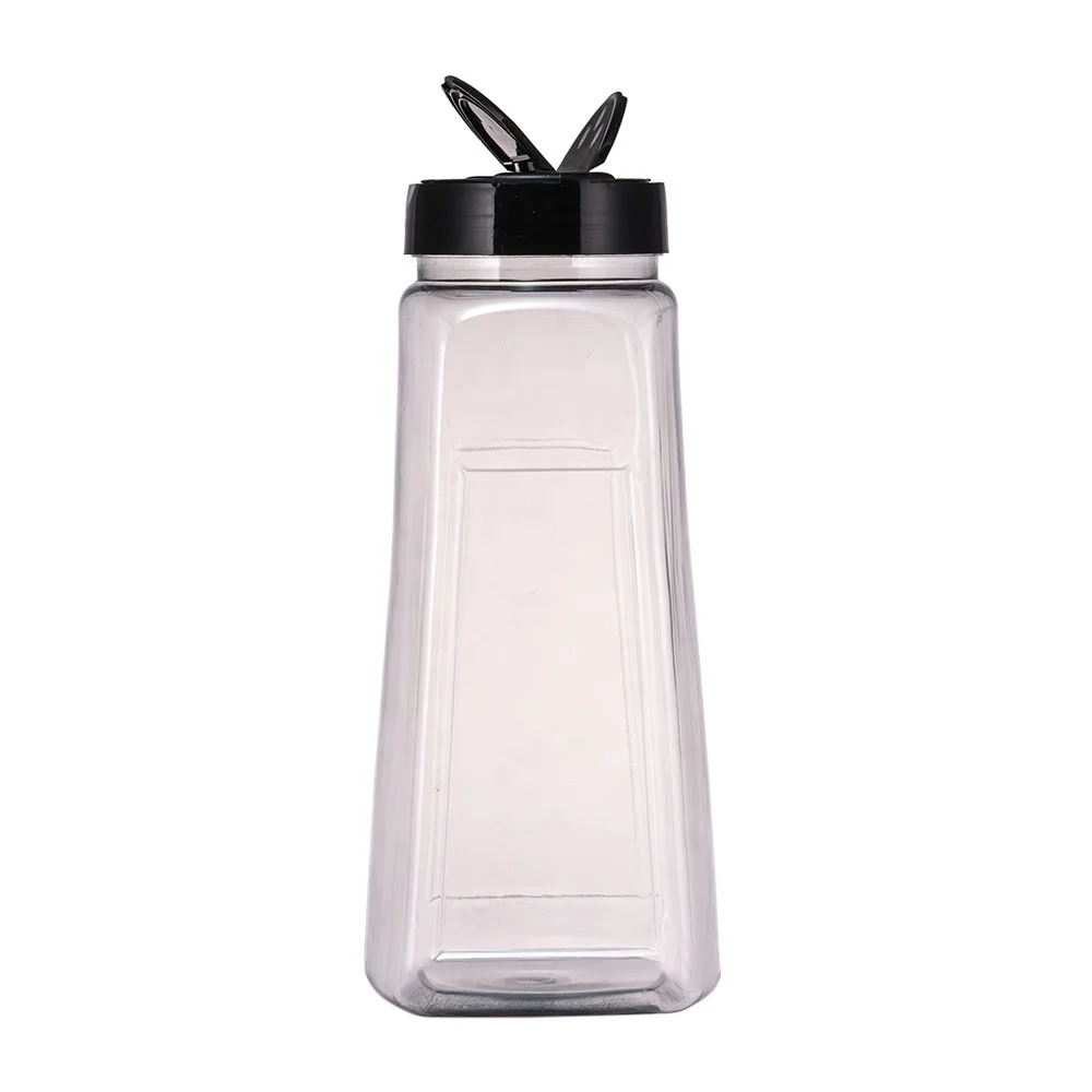 commercial square large pet packaging container 12oz 16oz 30oz 32oz plastic spice shaker bottle & jar with black pp cap