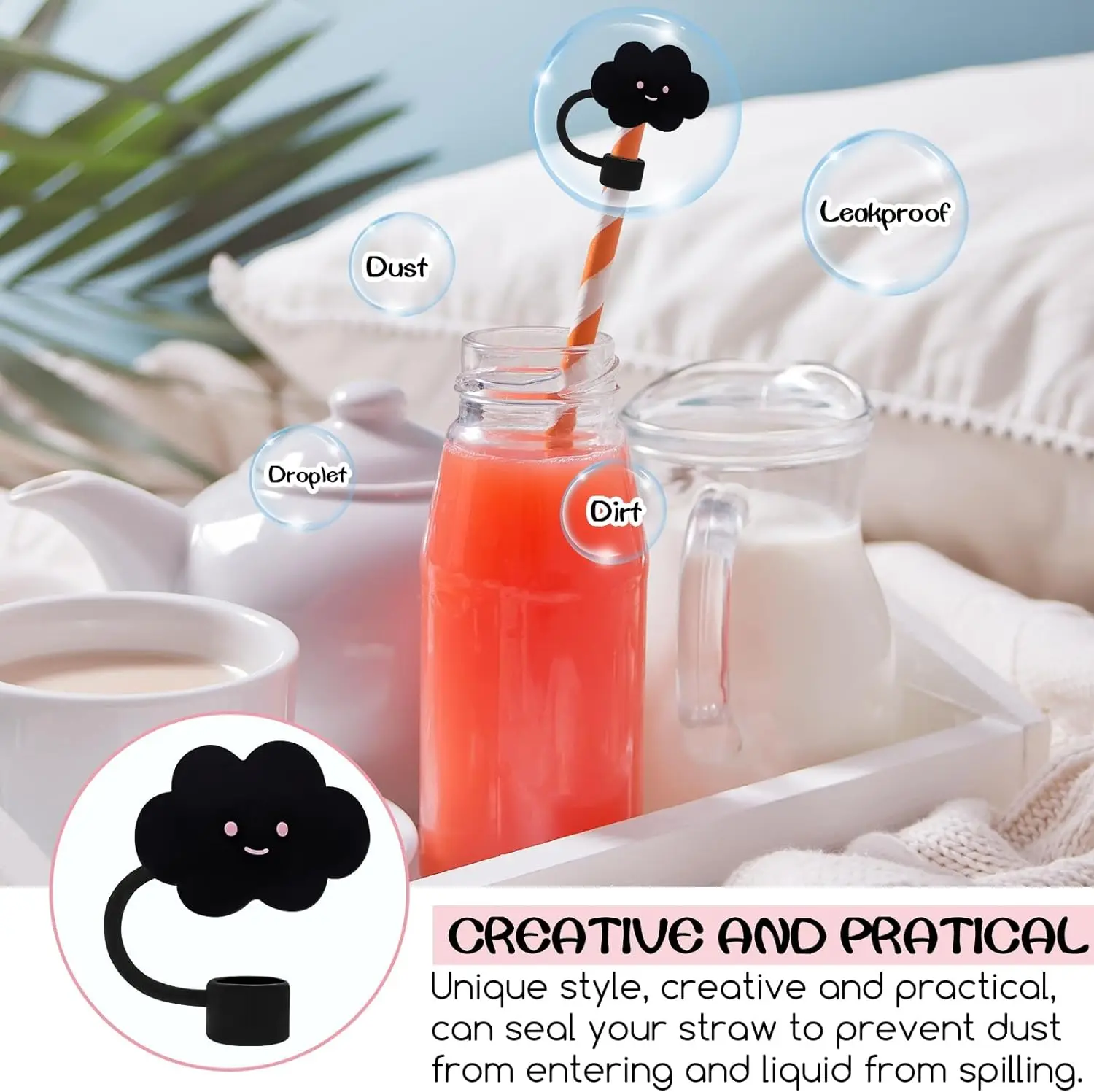 Black Straw Covers Cap,10mm Straw Toppers for 30&40 Oz Tumbler, Reusable Straw Tips Protectors for 0.4 Inch/10 mm