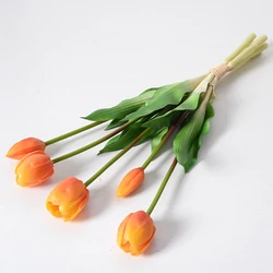 Artificial soft rubber tulip PE latex silicone tulip flower artificial flower moisturizing hand feeling 5 tulips bouquet