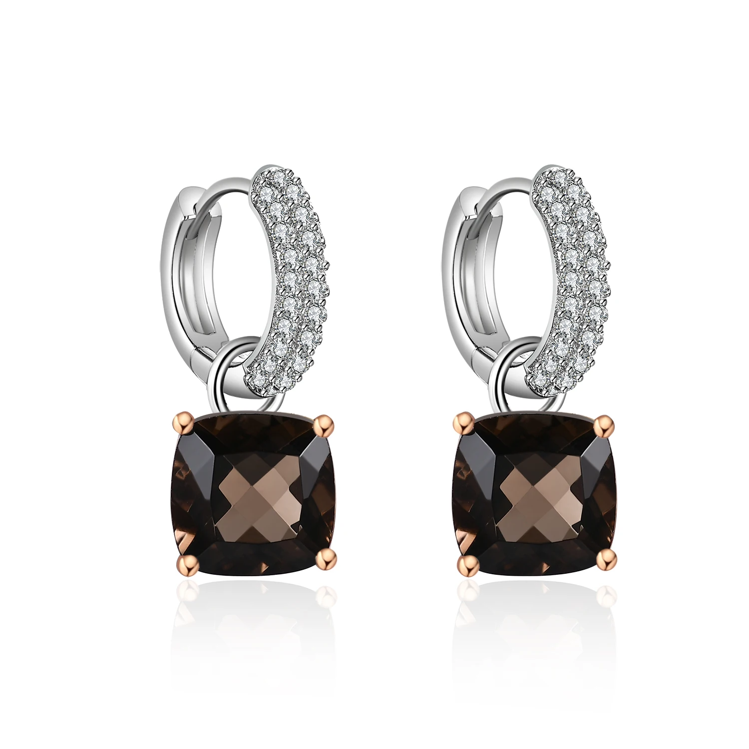 C8346 Abiding Shield Long Lasting Plating Tarnish Free 2024 Latest Trendy Smoky Quartz 925 Sterling Silver Earring