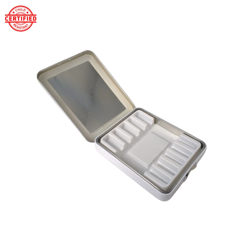 
customized childproof air tight weed packaging pre roll cones container thin square tin box for cigarette mint weed 