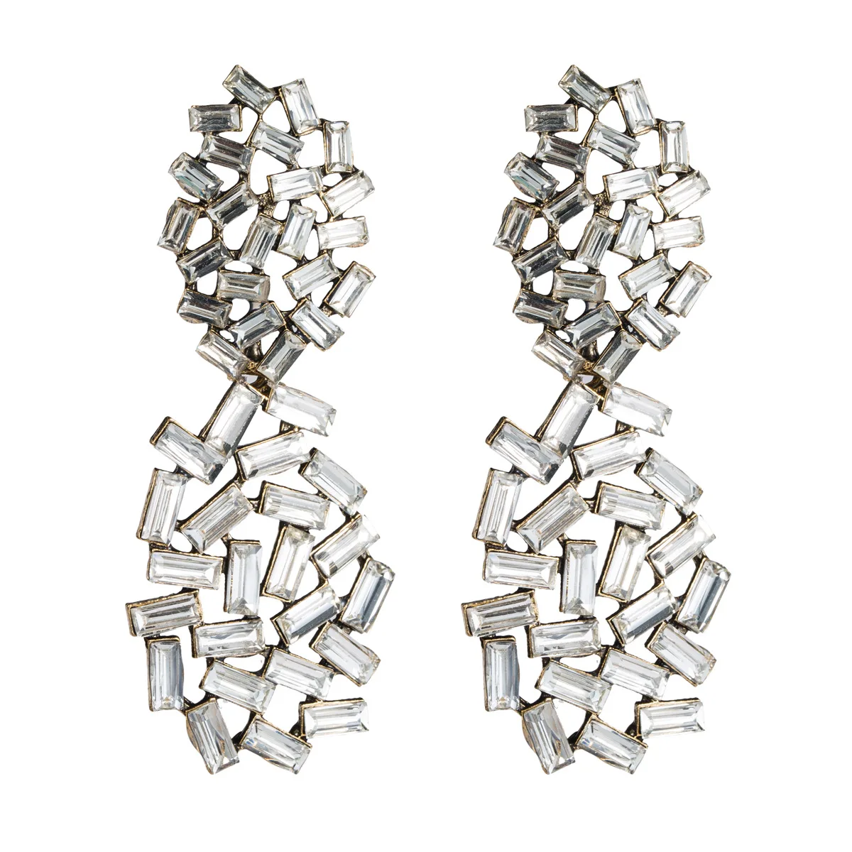 Personality Statement Irregular Oval Glass Drill Earrings Fashion Women Hollow Square Rainbow Crystal Earrings