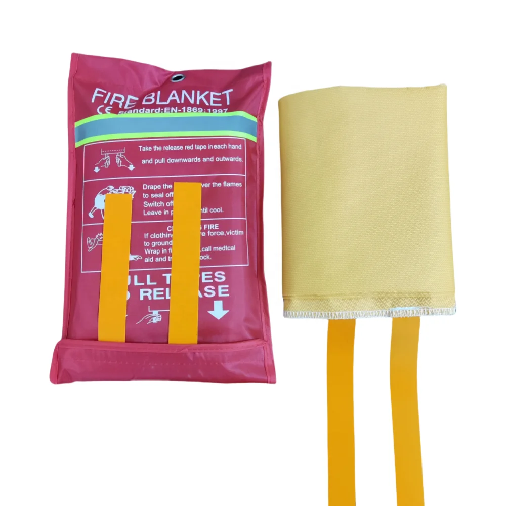 EN 1869 1 m*1 m 100% Fiberglass Silicone Coated Fireproof Fire Blanket Paged Heat Resistant with Silicon Coating