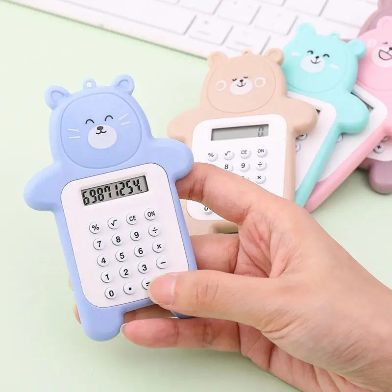 Mini Cartoon Bear Calculator 8 Digit Display Pocket Size Battery Powered Electronic Calculator Mathematics Cute School Supplies