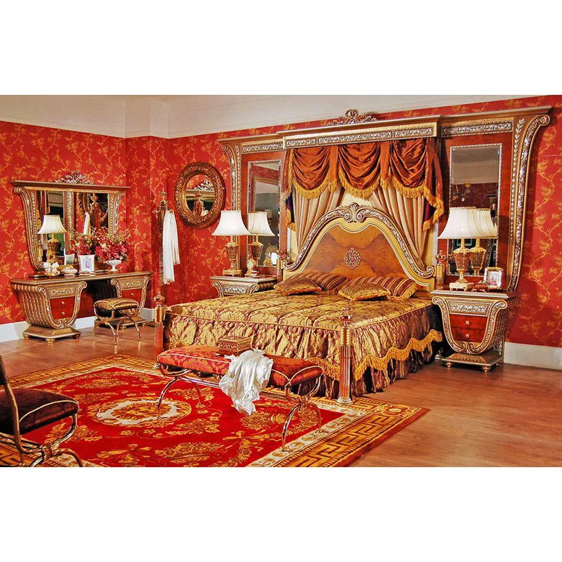 Italian Luxury Bedroom Furniture Solid Wood Villa King Size Bed French Court Painting High Solid Wood Bed