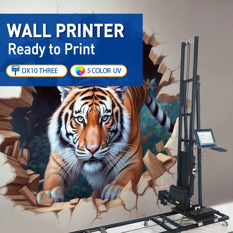 DX10 Three-head 5 Color CMYKW UV Inkject Wall Printer Machine Vertical Printer for Putty Wall / Car Surface / Glass Surface