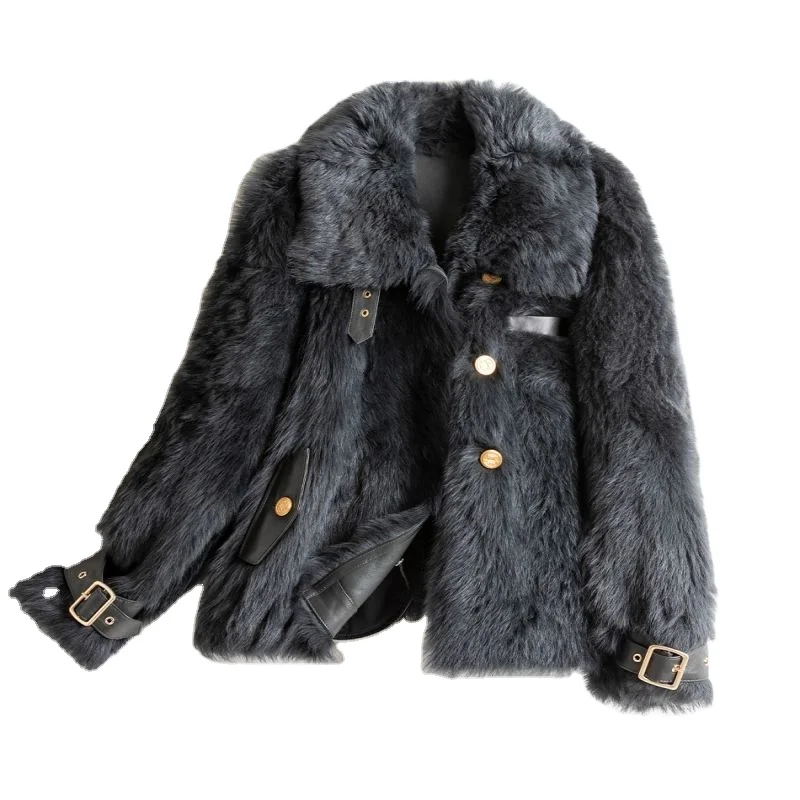 Wholesale hot thickened winter female faux fur plus size woman leather jacket high-grade aviator real designer leather coats