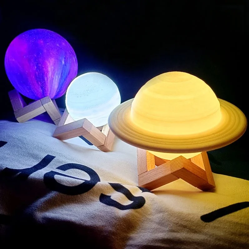 LED Saturn Lamp 16 Colors Planet Lamp 3D Print Decor Lampara Saturno Moon Lamp