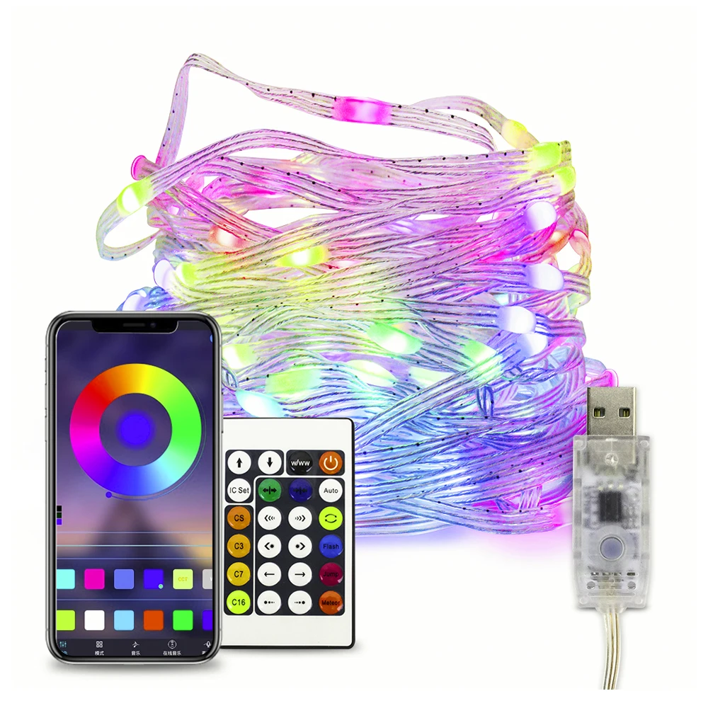 IP65 Waterproof 65.6ft Outdoor Indoor USB Power Dream color fairy lights Decor Patio RGBIC Addressable led smart String Lights