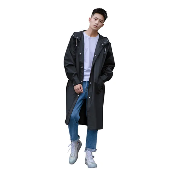 
New Design Windbreaker Black Long EVA Fashion Durable Light-Weight rain coat for Men OEM/ODM 