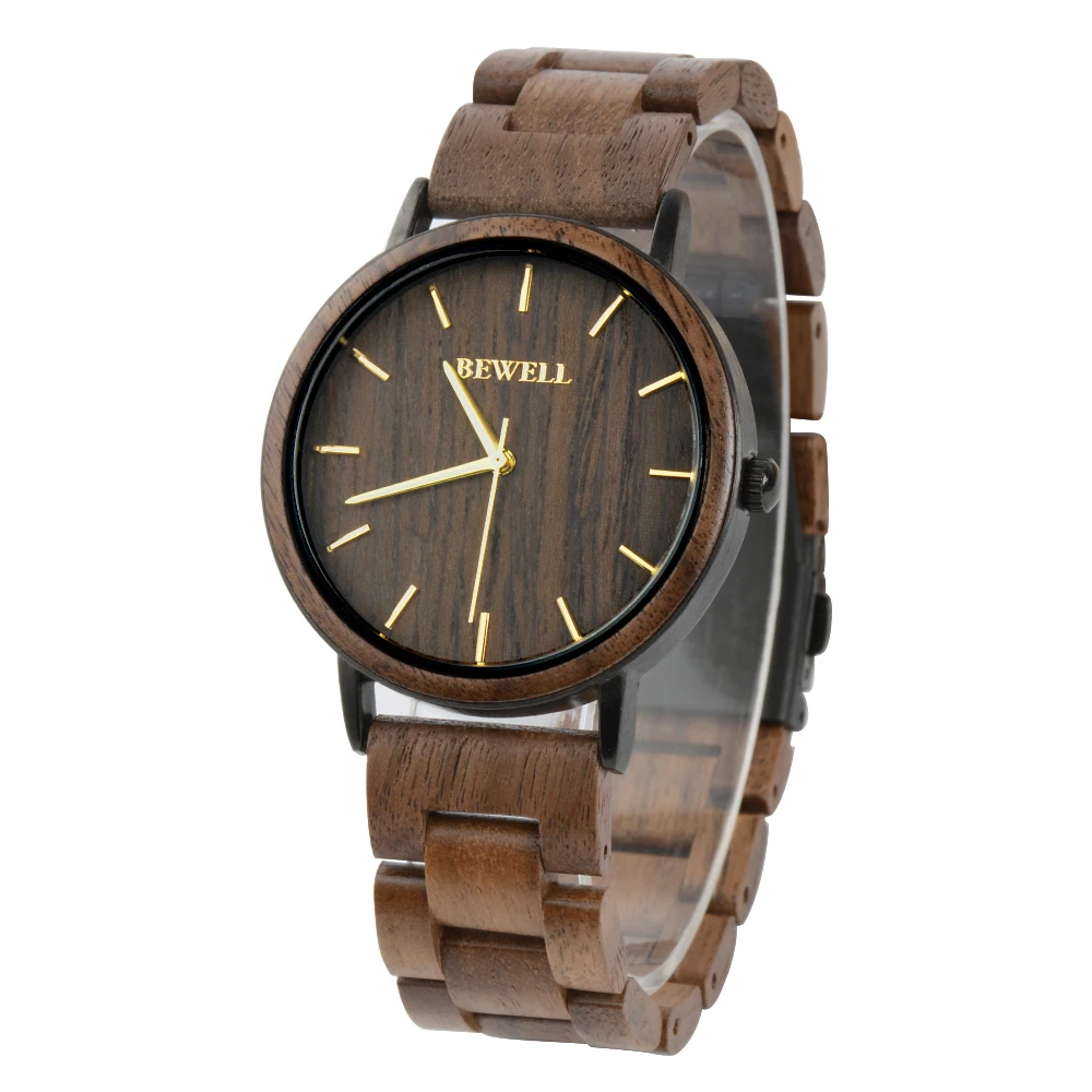 2021 New Arrivals Bewell Wood Watch Metal Case Men Minimalist Watches for Men Wholesales