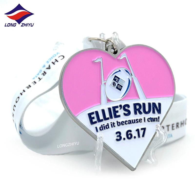 Longzhiyu 15 years china supplier professional custom made enamel heart shaped medals wholesale couple running medals