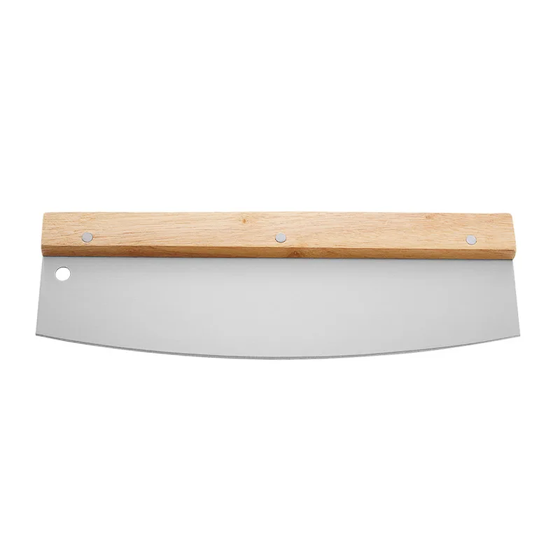 Stainless Steel Wooden Handle Scimitar Baking Tool Wooden Handle Half Moon Pizza  Bread Swing Knife Flour Knife Pizza Cutter