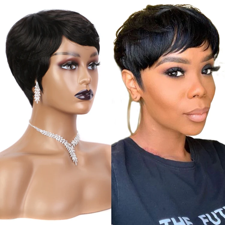 Forcuteu Wholesale Perruque Raw Indian Brazilian Cuticle Aligned Virgin Pixie Cut Short Bangs Machine Made Human Hair Wig