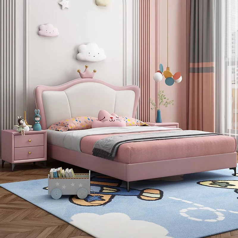 Hanyee Children Bed Girl Princess Bed Sheet Solid Wood Storage Kids Room Furniture Set Bedroom Furniture Modern Baby 1 Set Pink