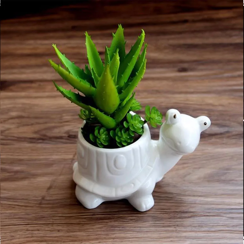 
Tortoise Cartoon Turtle White Ceramic Planter for Succulents Decorative Succulent Pot Mini Flower Pot Home Garden Decoration 