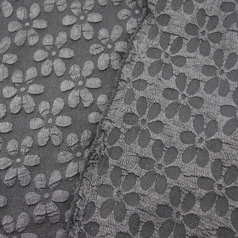 Eco-friendly Fashion 100 Polyester Grey Yarn Dye Elegant 3d Flower Brocade Jacquard Texture Fabrics For Lady Dress
