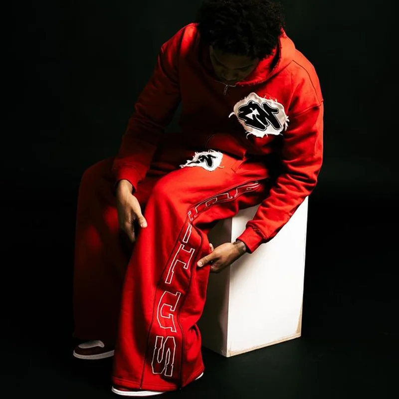 OEM Custom Logo Cargo Mens Color Block Stitching Pants Casual Trousers Sweats Stacked Joggers  Pants Sweatpants