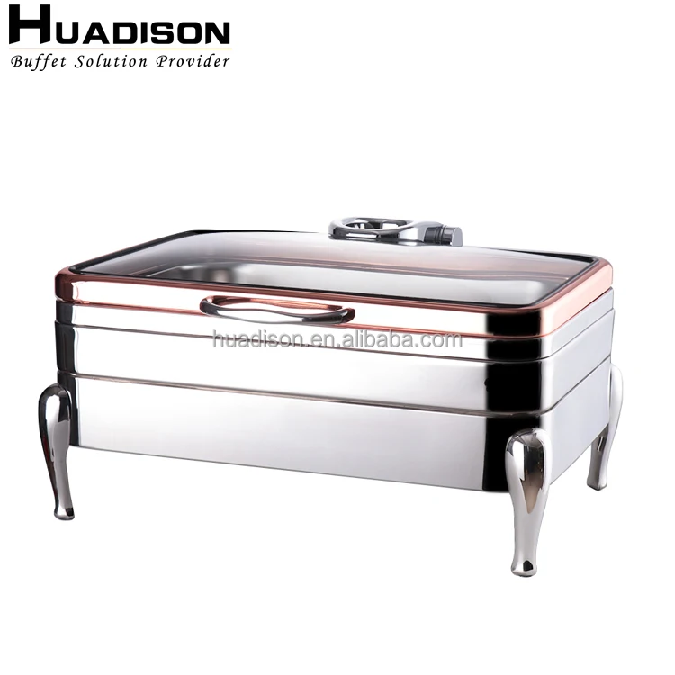 Huadison Catering Equipment Buffet Hotel Buffet Stainless Seel Rose Gold Cover 9L Elegant Chafing Dishes Buffet Food Warmer
