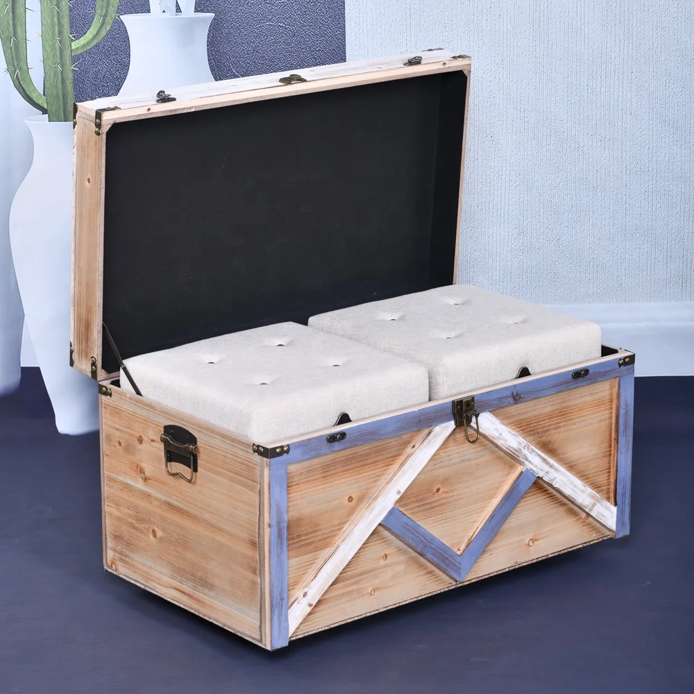 New Design Wood Storage Trunk Boxes Set for Living Home Decorative Storage