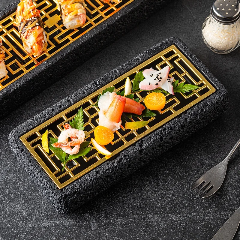 Creative Meteorite Surface Sushi Plate Dry Ice Salmon Fish Sashimi Serving Bowl Party Show Plate Club Restaurant Dinnerware Sets