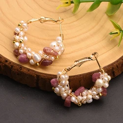 Natural Freshwater Pearl hoop Earrings gold bali earrings designs for women natural stone circle korean fashion fine jewelry