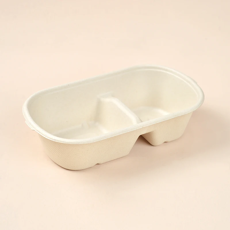 N700 Bagasse Fiber single paper bowl takeout boxes bamboo pulp 700ml Rectangular Paper Food bowl container