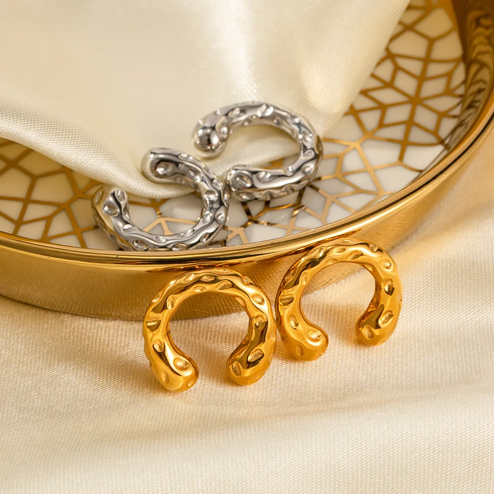 2024 Autumn Winter 18k Gold Plated Unique Hypoallergenic Stainless Steel Vintage High Quality Unique Moon lava C Hoop Earrings