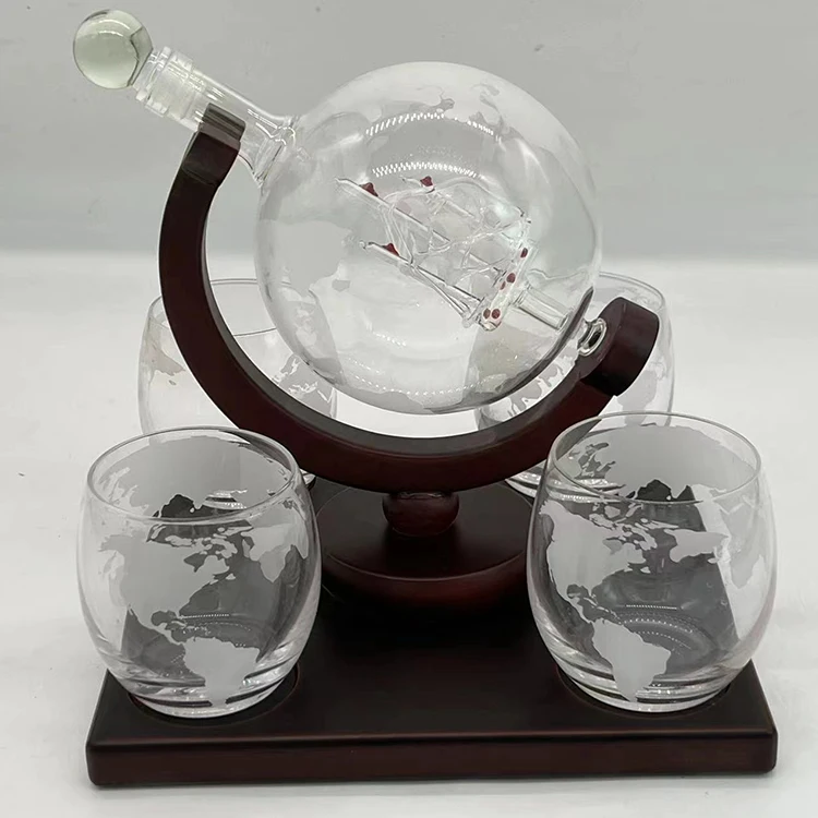 Factory wholesale custom Amazon 850ml Etched Globe Whisky Glasses Glass