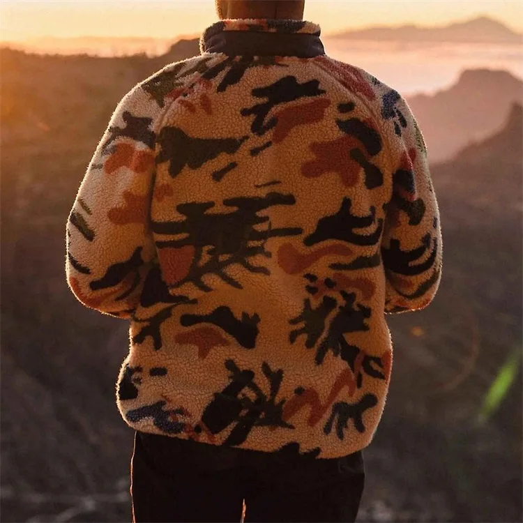 OEM Custom Funnel Neck Patch Waterproof Chest Pocket Shearling Sherpa Fleece Jacket For Men
