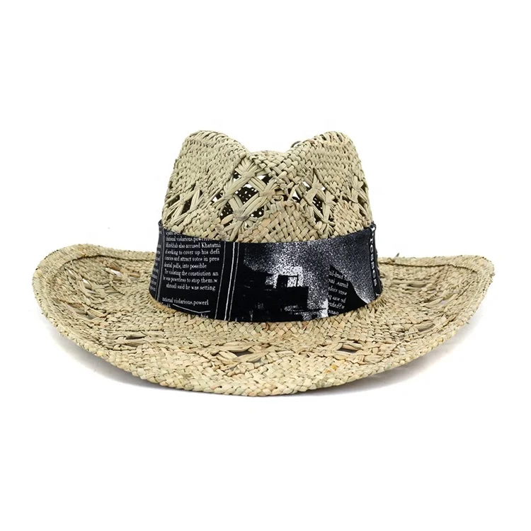 Amazon Hot Handmade Fedora Women Men Straw Hat Jazz Cap Roll Up Brim Western Seagrass Cowboy Hat With Band