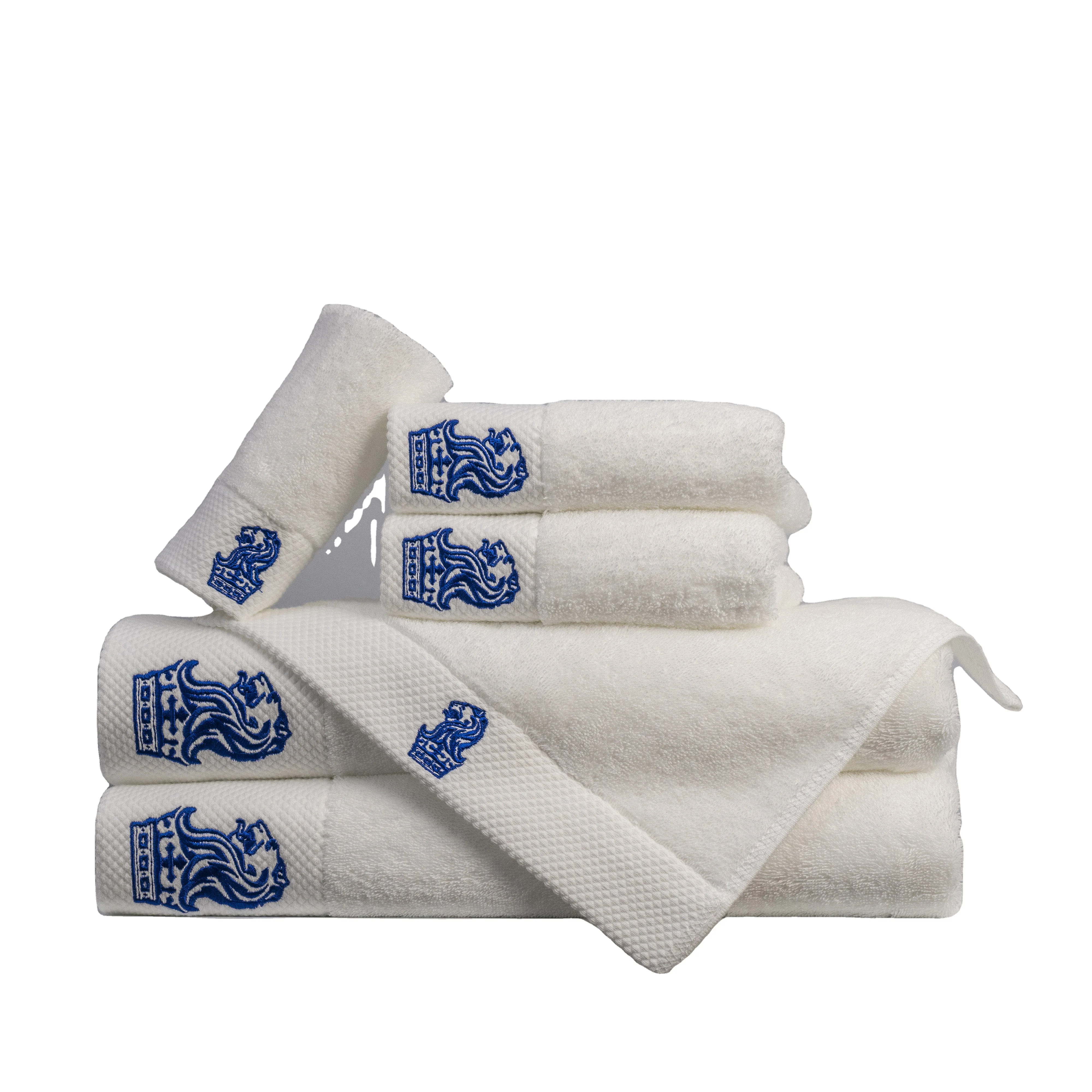 Blue Embroidered logo 100% cotton water absorption bath towel custom soft face towel gift sets