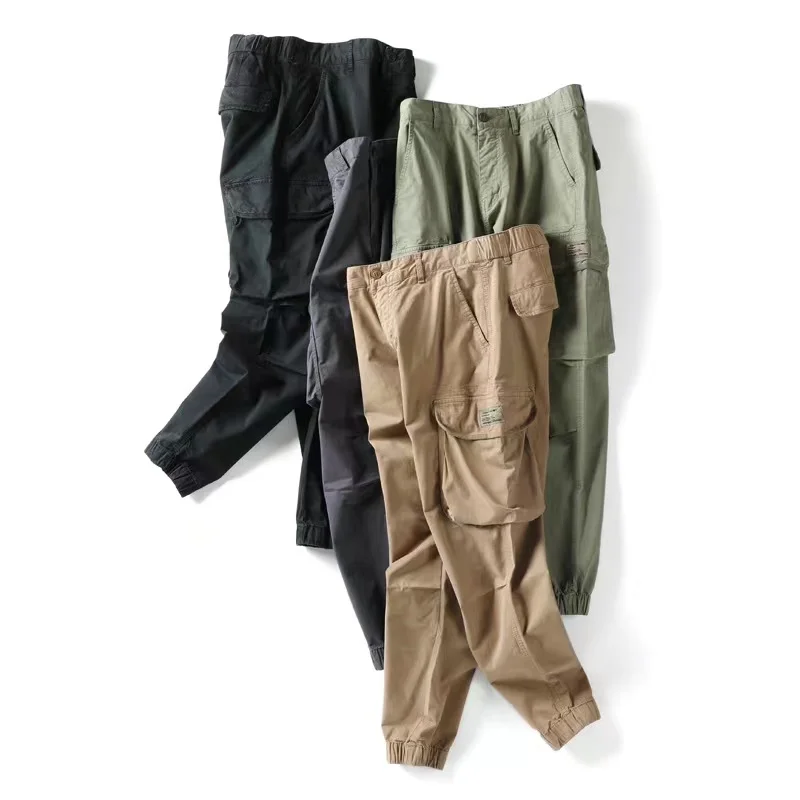 SABIN hot selling high quality custom made slim fit khaki cotton twill multi 6 pockets mens  fashion cargo jogger pants