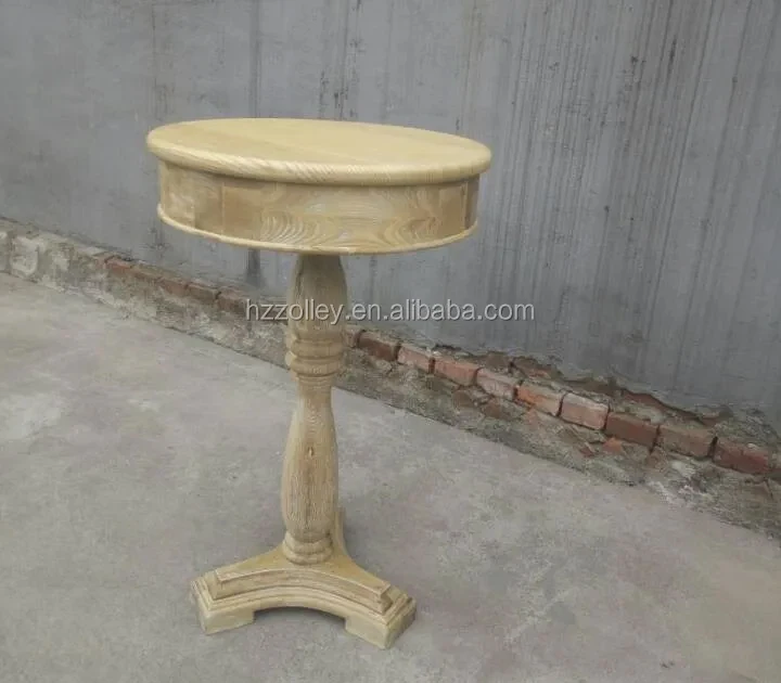 Natural Color Wood Carved Coffee Table Rustic Style Small Round Coffee Table