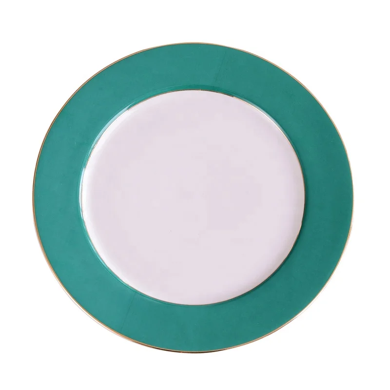 Custom printing ceramic assiette plates porcelain wedding dish gold