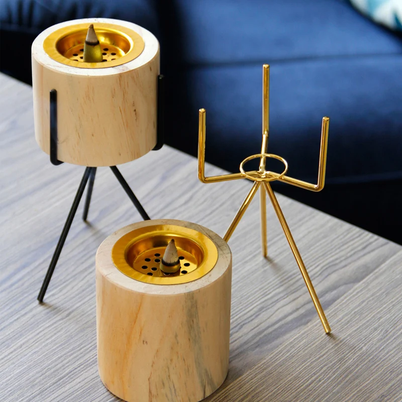 Simplicity Style Cylindrical Wooden Incense Burner Bakhoor Incense Burner with Tri-Pod Stand for Ramandan Aromatherapy