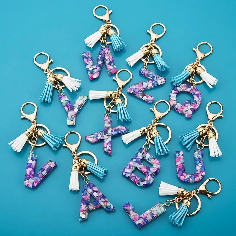 26 Letters alphabet Resin tassel Key chain ring keyring acrylic plastic ABC English words letter initial keychain