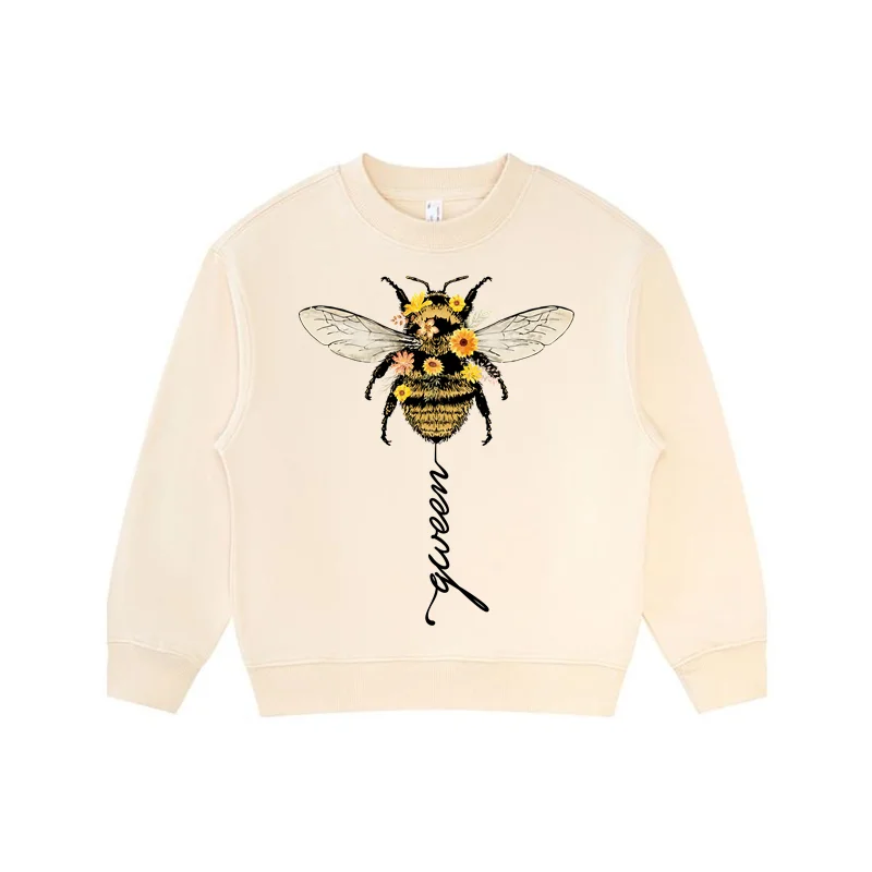 330g High Quality Children Long Sleeve Sweatshirt Kids Trend Bee Pattern O-Neck Hoodies Clothes Pullover For Boys Girls