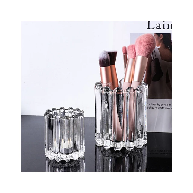 Korean Style Gear Cylindrical Glass Cup Makeup Brush Bucket for Tabletop Decor and Sublimation Ornaments