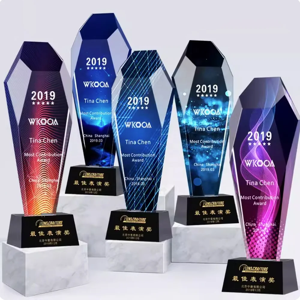 wholesale  Blank crystal trophy award color printing components clear custom crystal glass trophy awards with crystal base