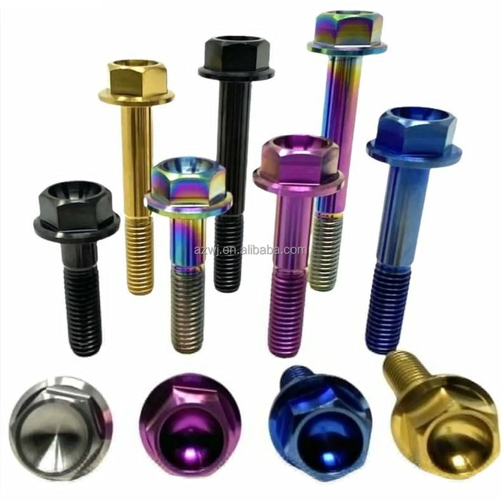 Gr2 Gr5 Hex cap titanium screws nuts and bolts Titanium Alloy Steel Anodized Serrated Flange hex nut stud anchor bolt and nut