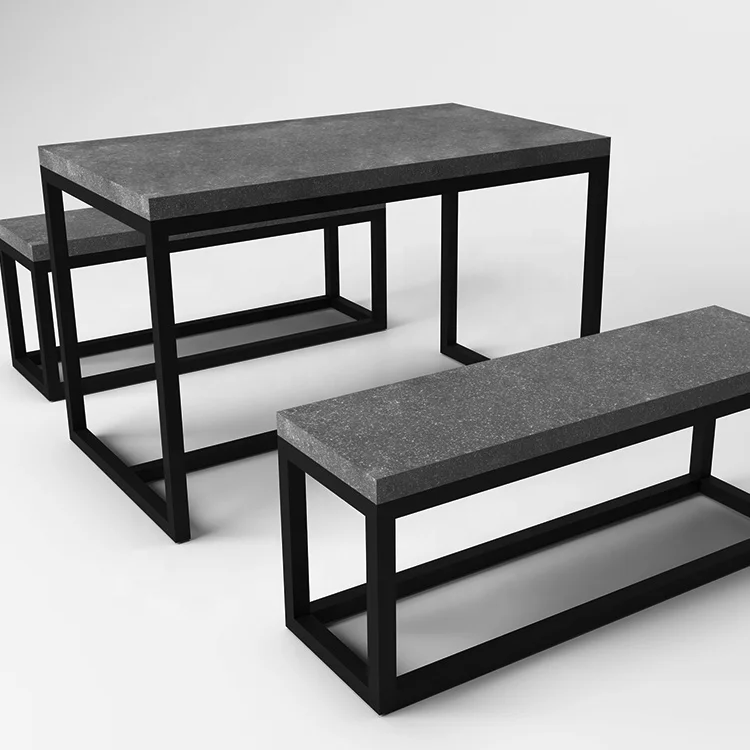 
Black powder coated steel grey solid surface coffee table  (62335795427)