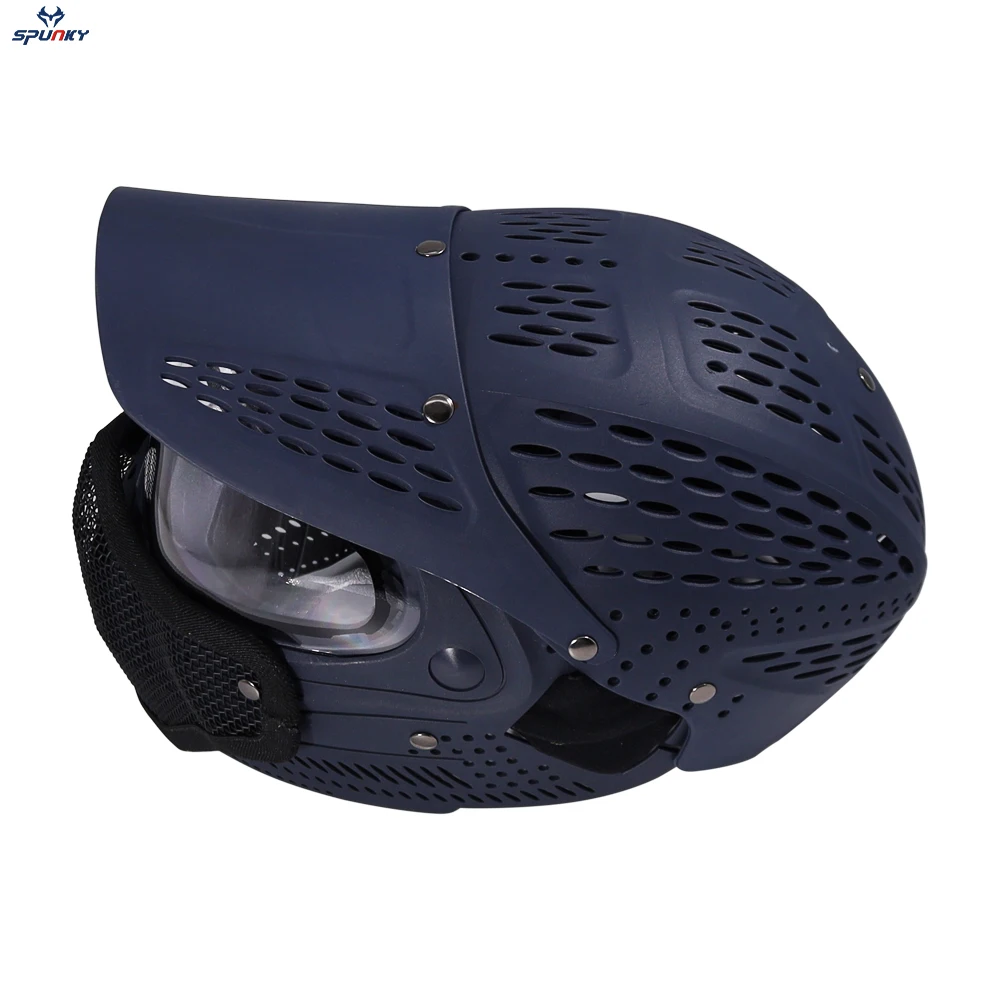 Thermal Lens Full Head Cover Paintball Mask Goggle with Wire Mesh Half Face Mask Protection Dark Blue