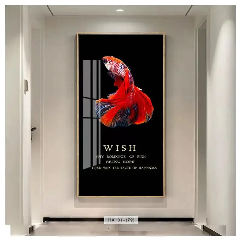 China Manufacture Foyer Atmosphere Two Fish Canvas Animal Crystal Porcelain Decoration Painting