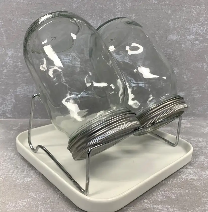 Mason Sprouting Jar Lid With Tray Set White Ceramic Plate And Metal Stand For Filtering Glass Seed Storage