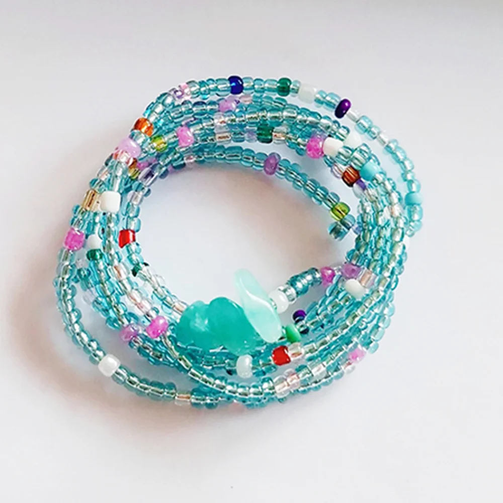 2021 new summer sexy African body chain high quality elastic mixed color waist chain ethnic style colorful waist beads