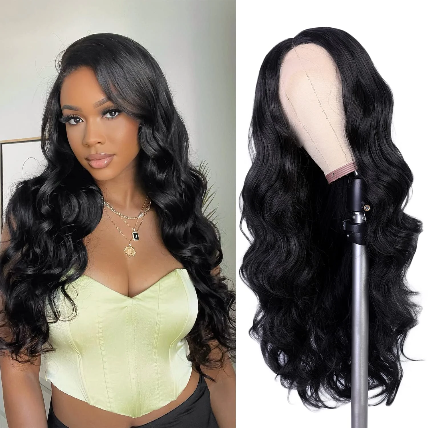 Wholesale Body Wave Synthetic Hair Ombre Colored Synthetic Wigs With Middle Part Lace Natural Hair Wigs Fiber Wigs